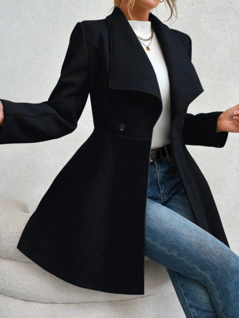 Collared Neck Button Up Long Sleeve Coat, view 6