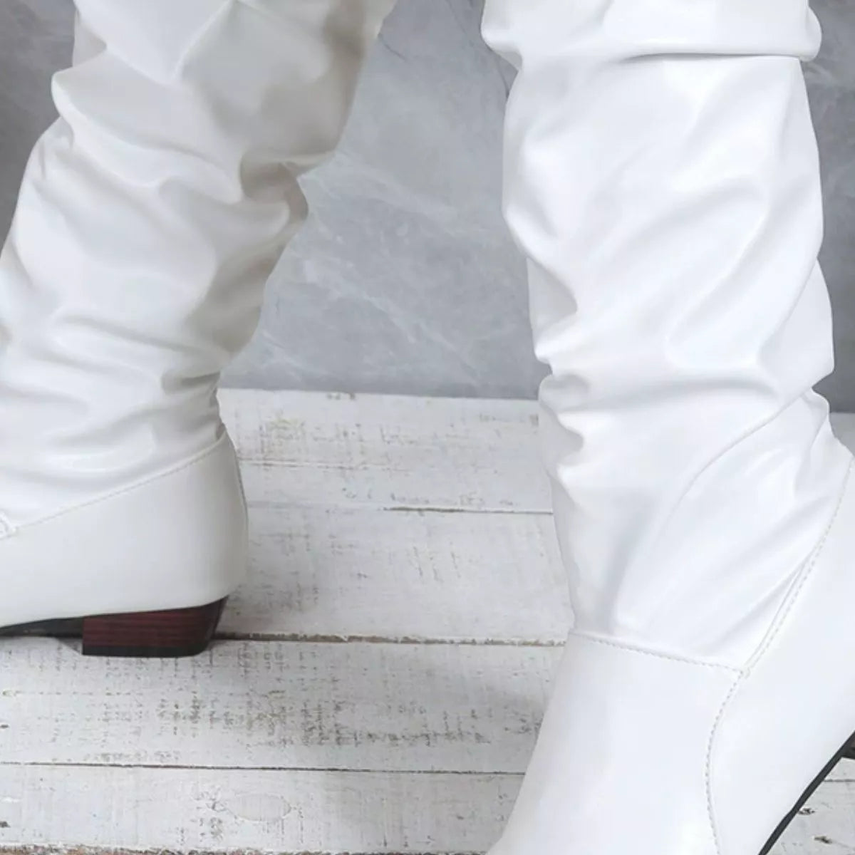 Ruched Knee-High Low Block Heel Boots, view 2