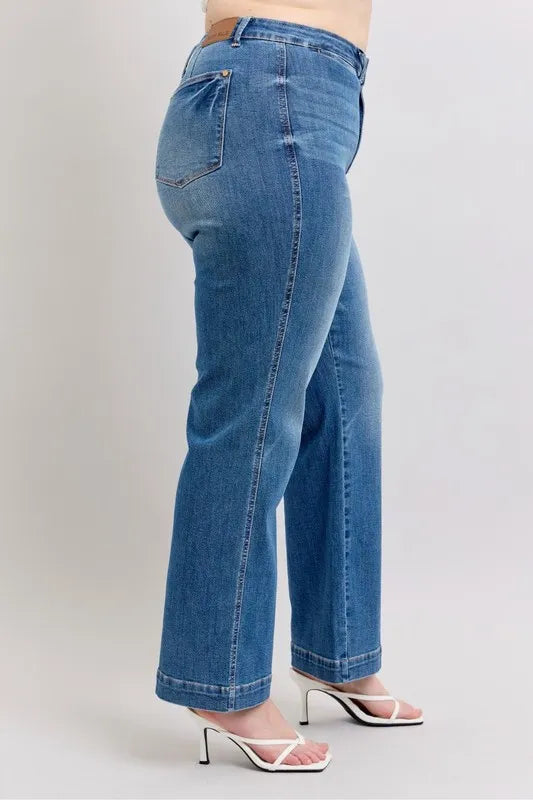 Judy Blue Full Size High Waist Contrast Thread Straight Plus Size - Lilixa.store