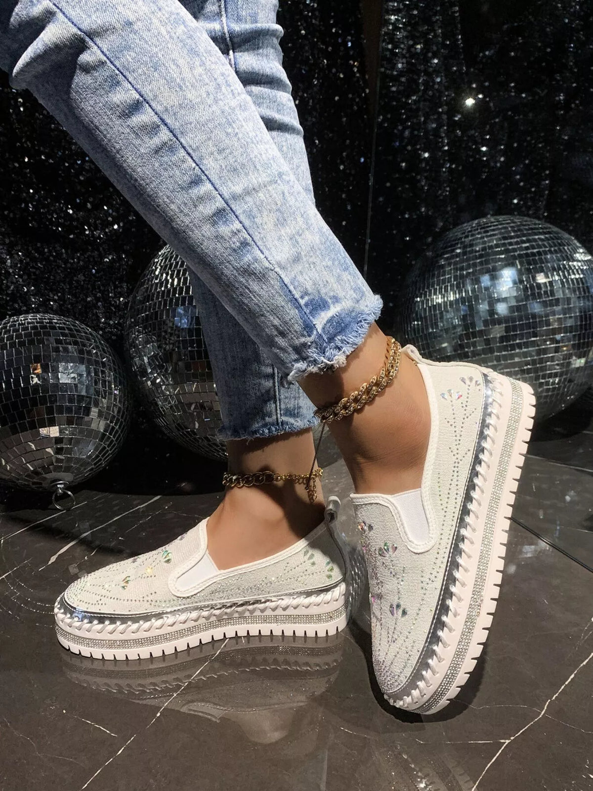 Rhinestone Embellished Platform Loafers, view 11
