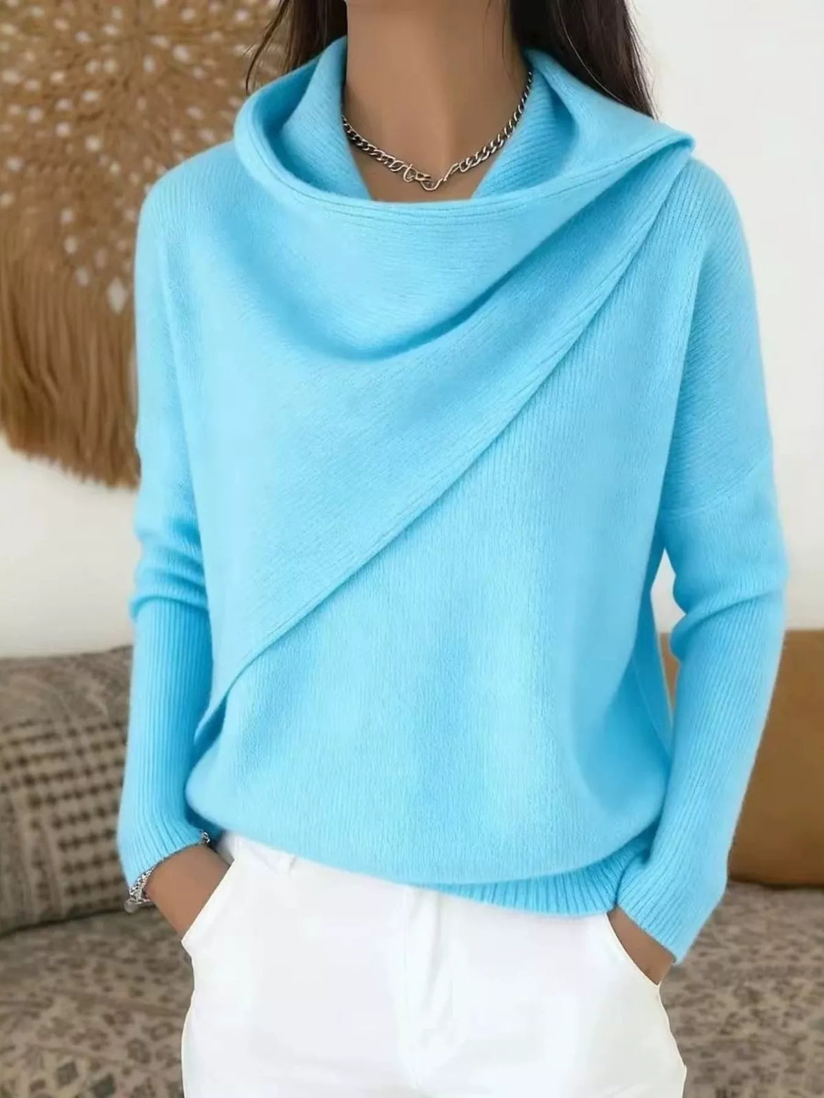 Full Size Solid Color Cowl Neck Sweater Plus Size