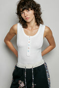 POL Colorful Button Round Neck Ribbed Tank - Lilixa.store