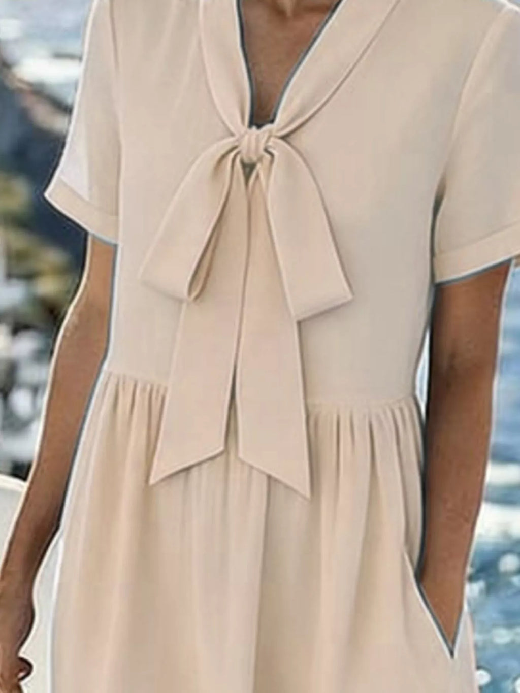 Bow-Tie Short Sleeve Midi Dress - Lilixa.store