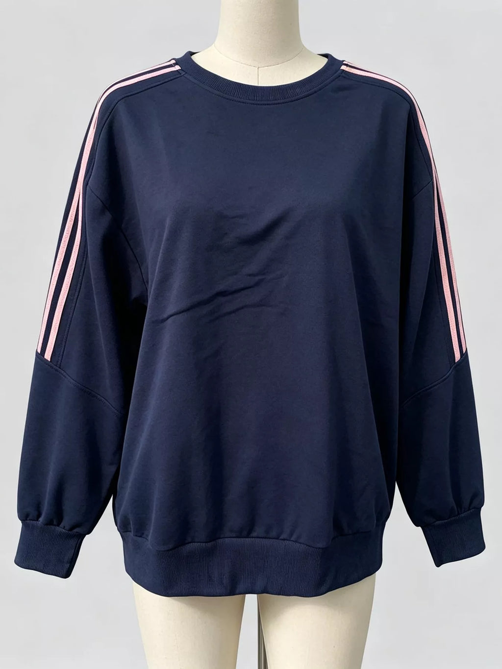 Striped Round Neck Sweatshirt - Lilixa.store