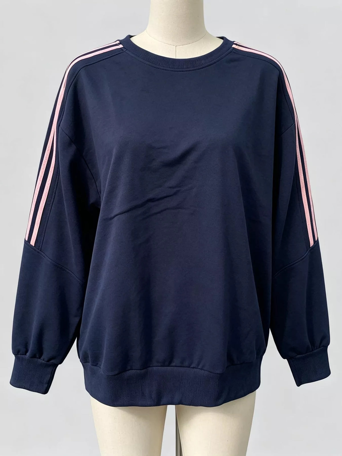 Striped Round Neck Sweatshirt - Lilixa.store