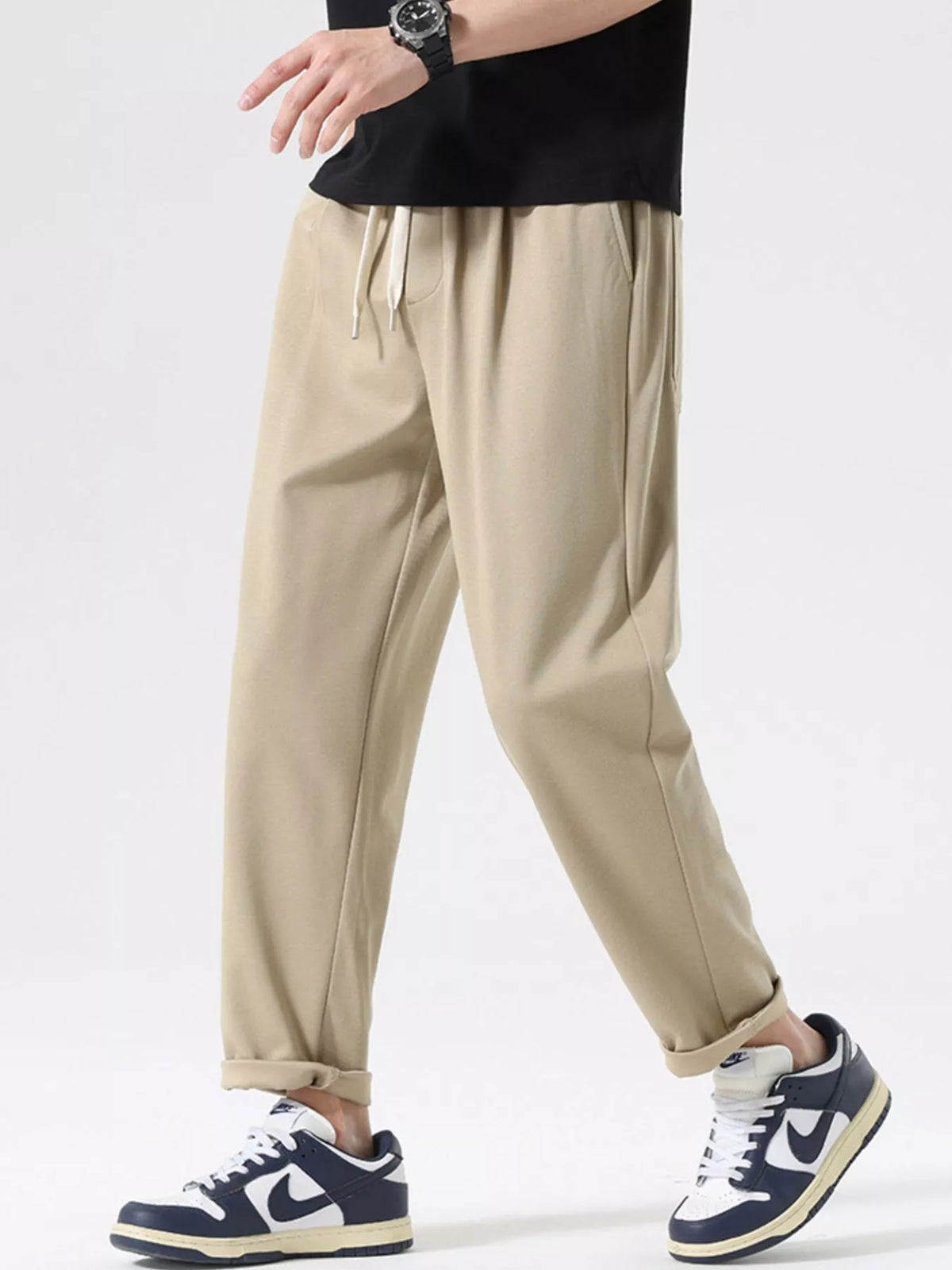 Men's Plus Size Casual Drawstring Pants in Khaki