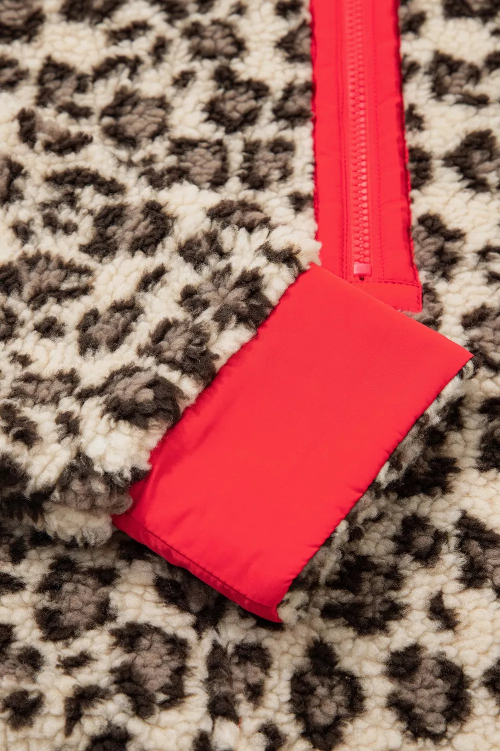 Leopard Print Zip-Up Red Accents Pockets Sweatshirt, view 19