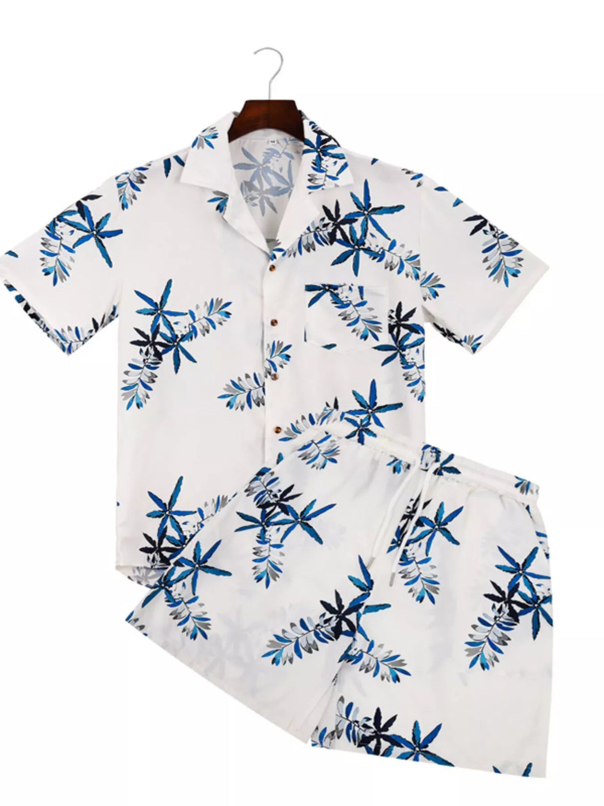 Men's Full Size Tropical Print Short Sleeve Shirt and Shorts Set Plus Size - Lilixa.store