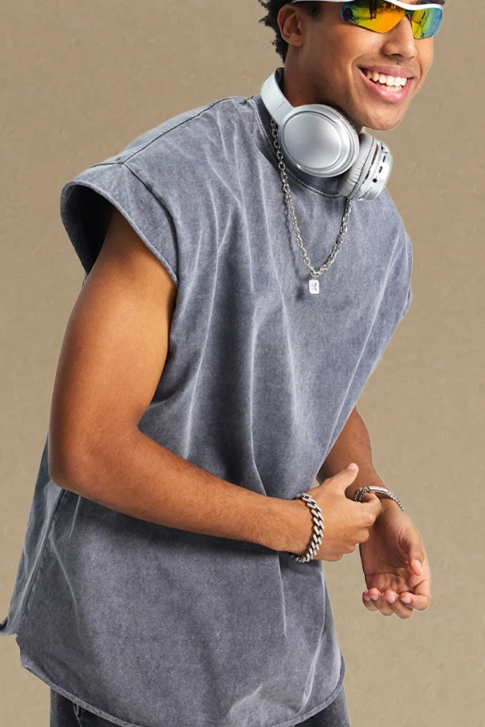 Men's Washed Round Neck Tank - Lilixa.store