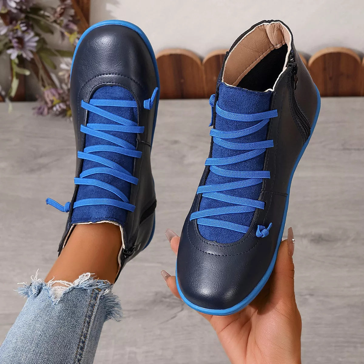 Lace-Up Faux Leather Ankle Boots - Lilixa.store