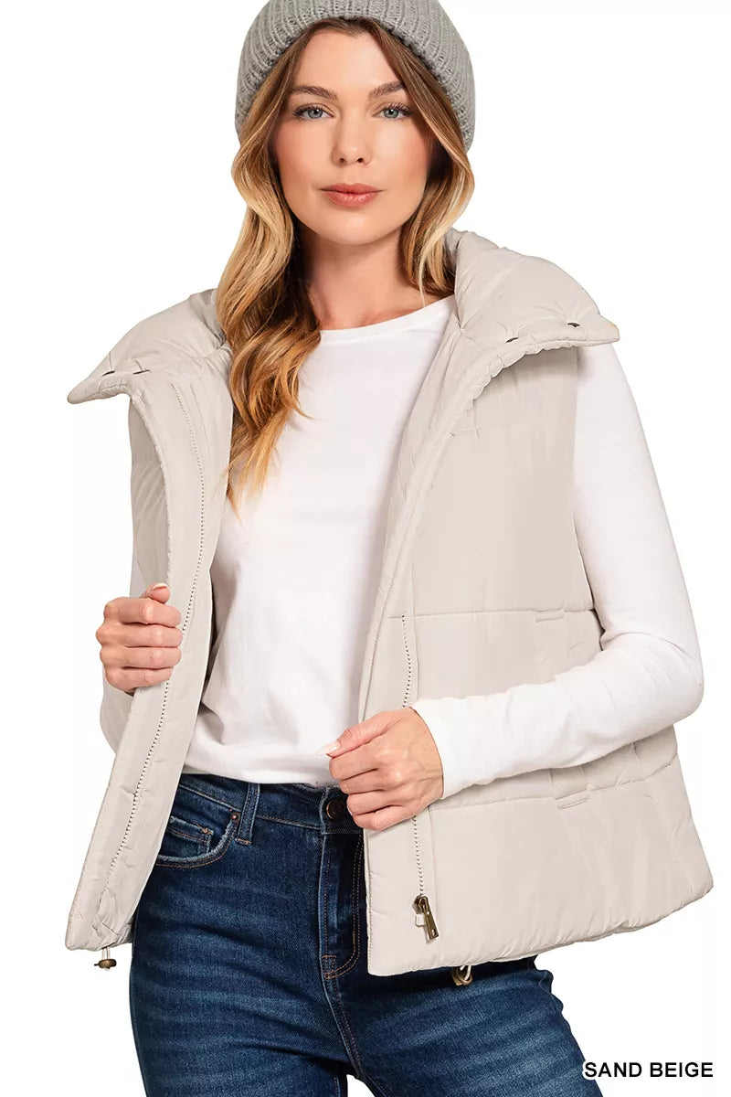 Zenana High Neck Zip-Up Vest Coat - Lilixa.store