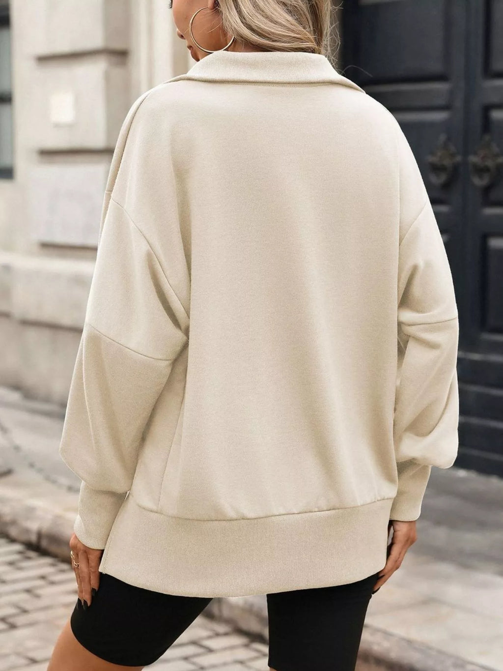 Side Slit Half Snap Sweatshirt - Lilixa.store