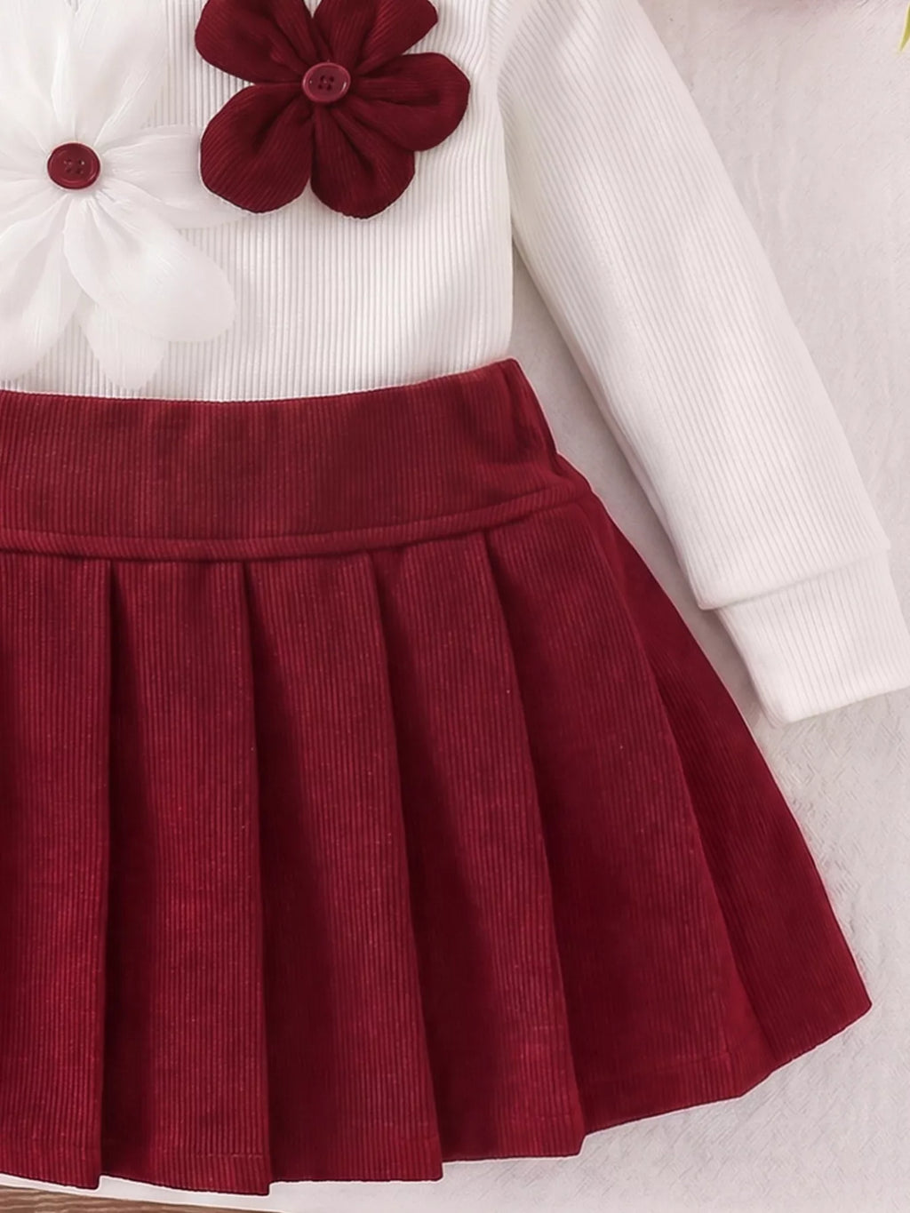 Children's Floral Applique Mock Neck Top and Pleated Skirt Set - Lilixa.store