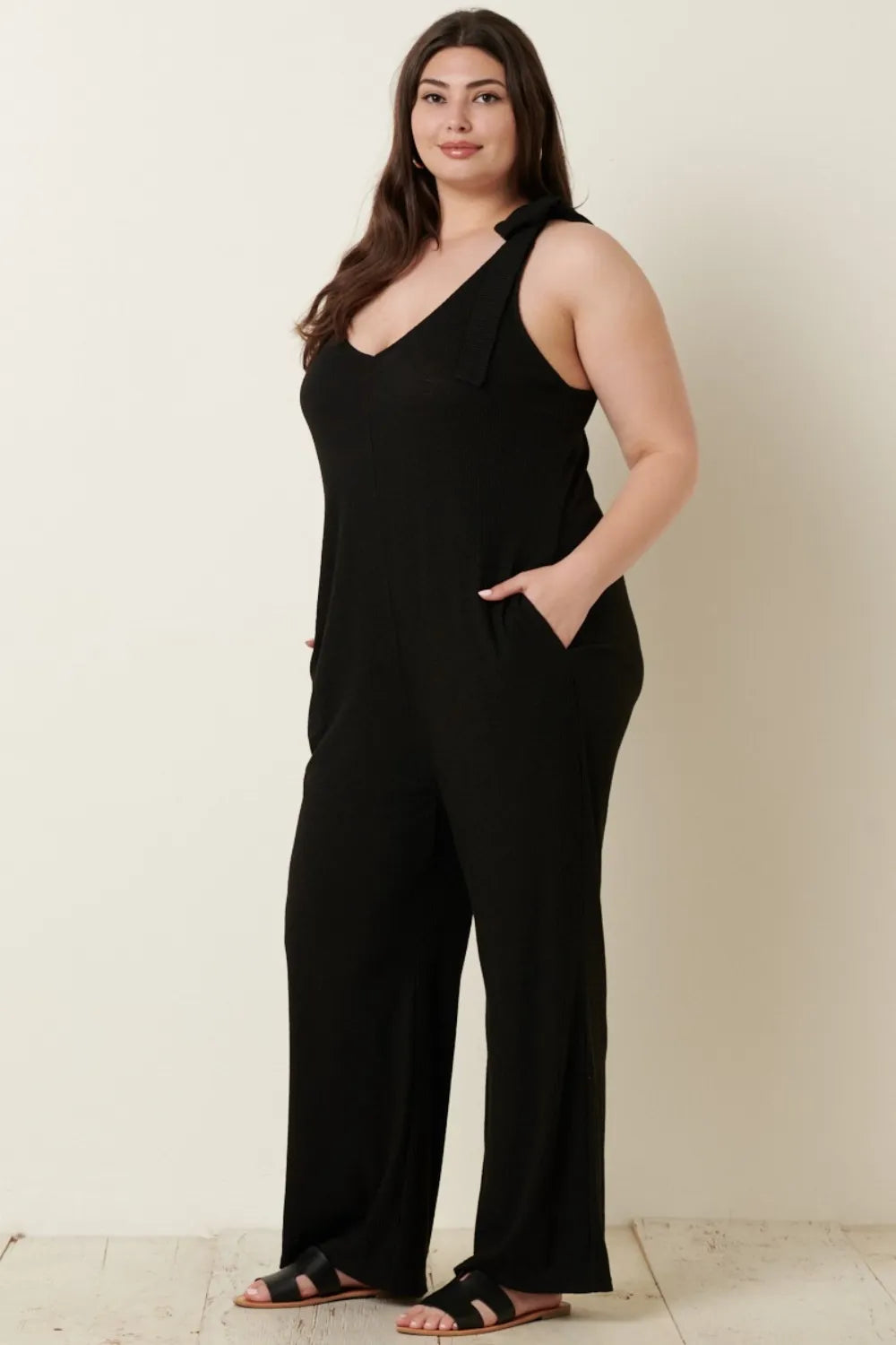 Mittoshop Rib Knit V-Neck Cross Back Jumpsuit - Lilixa.store