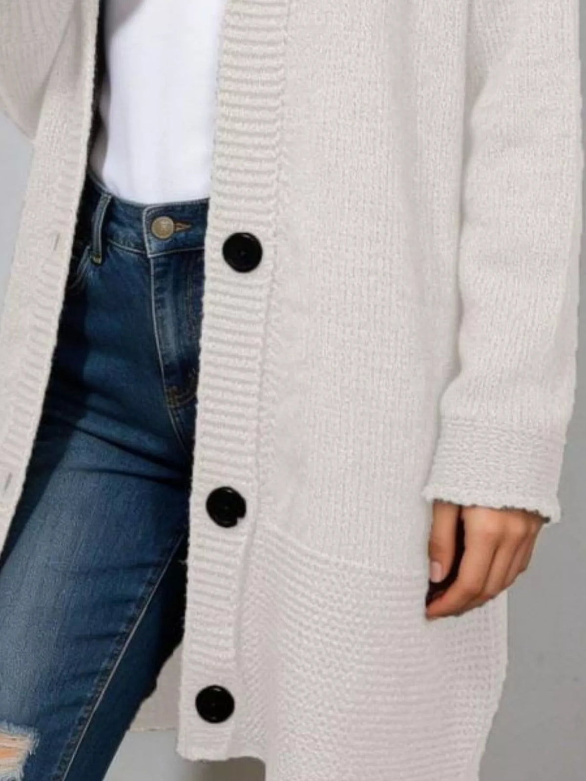 Full Size Casual Hooded Button-Down Knit Cardigan Plus Size - Lilixa.store