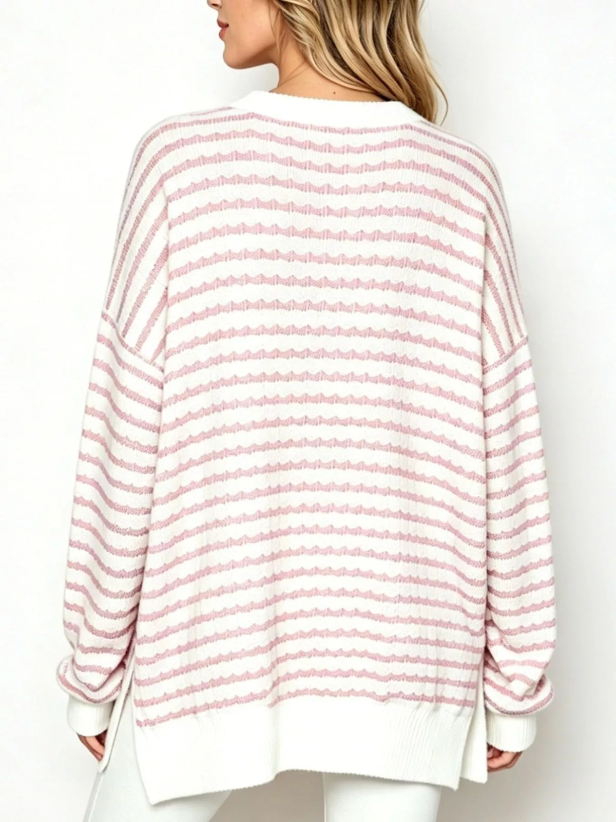 Oversized Striped Crew Neck Sweatshirt, view 4