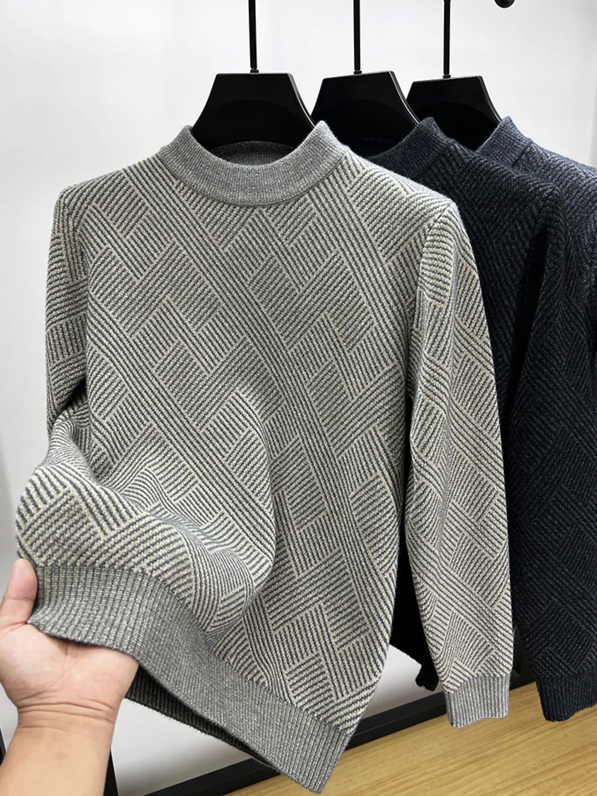 Men's Plus Size Textured Knit Long Sleeve Sweater