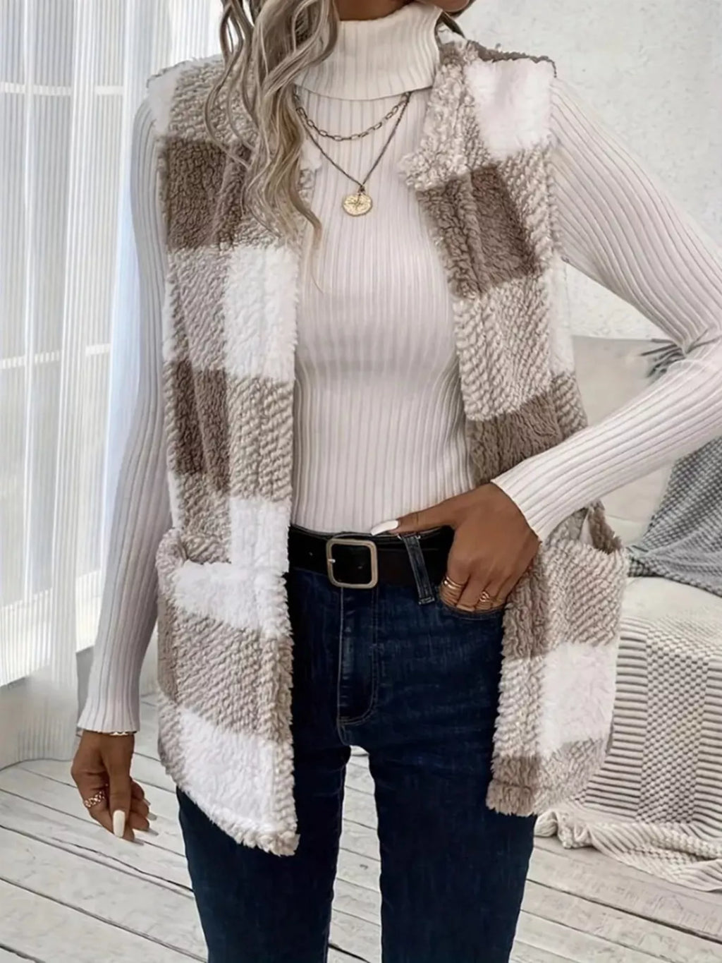Cozy Plaid Sherpa Vest Coat - Lilixa.store