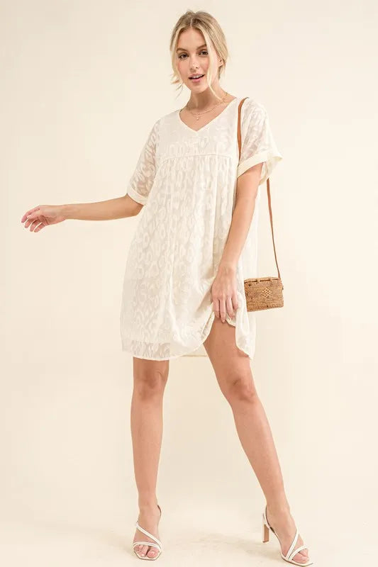 And The Why Woven Leopard Baby Doll Roll-Sleeve Casual Dress - Lilixa.store