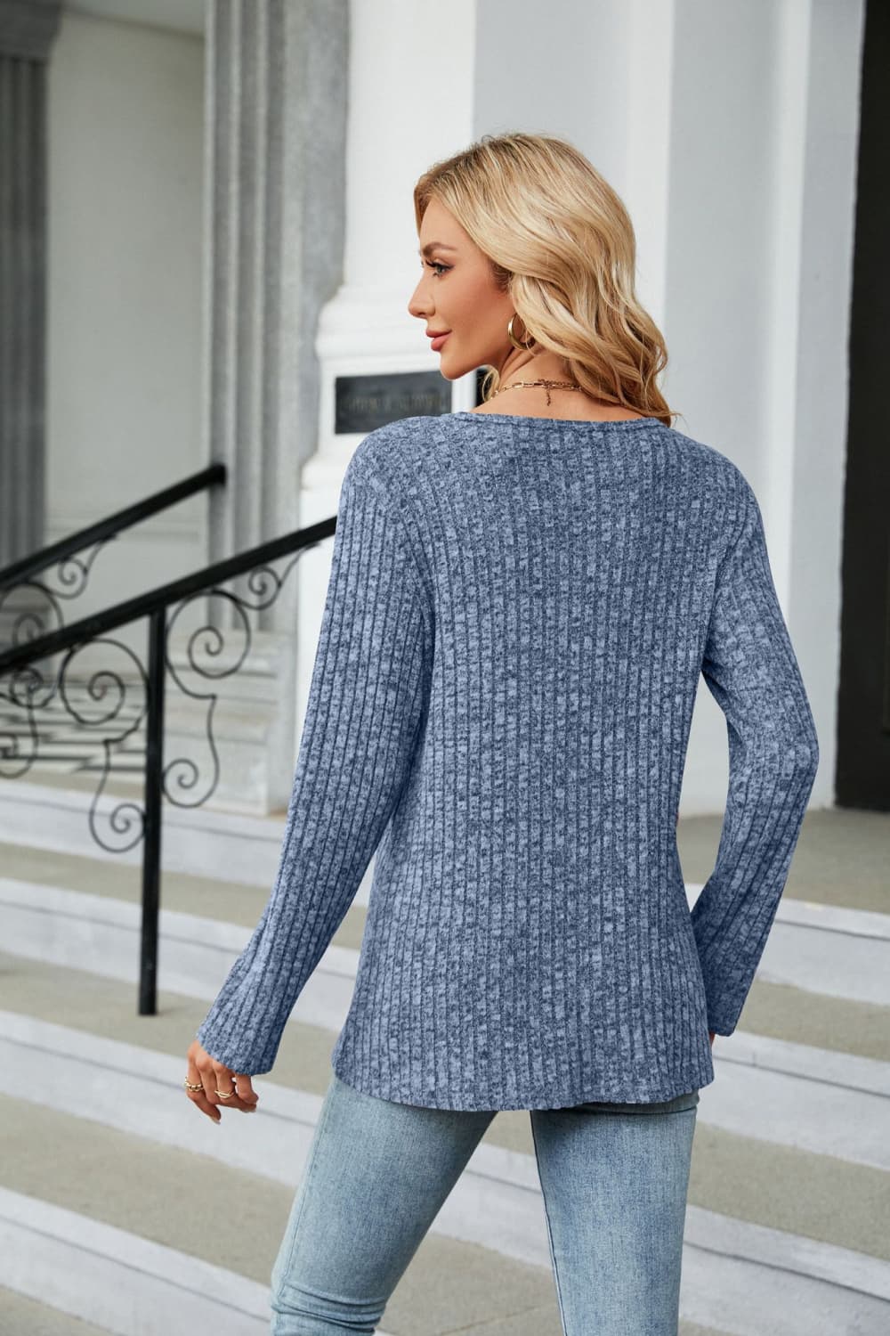 Buttoned Long Sleeve Slit Top, view 12