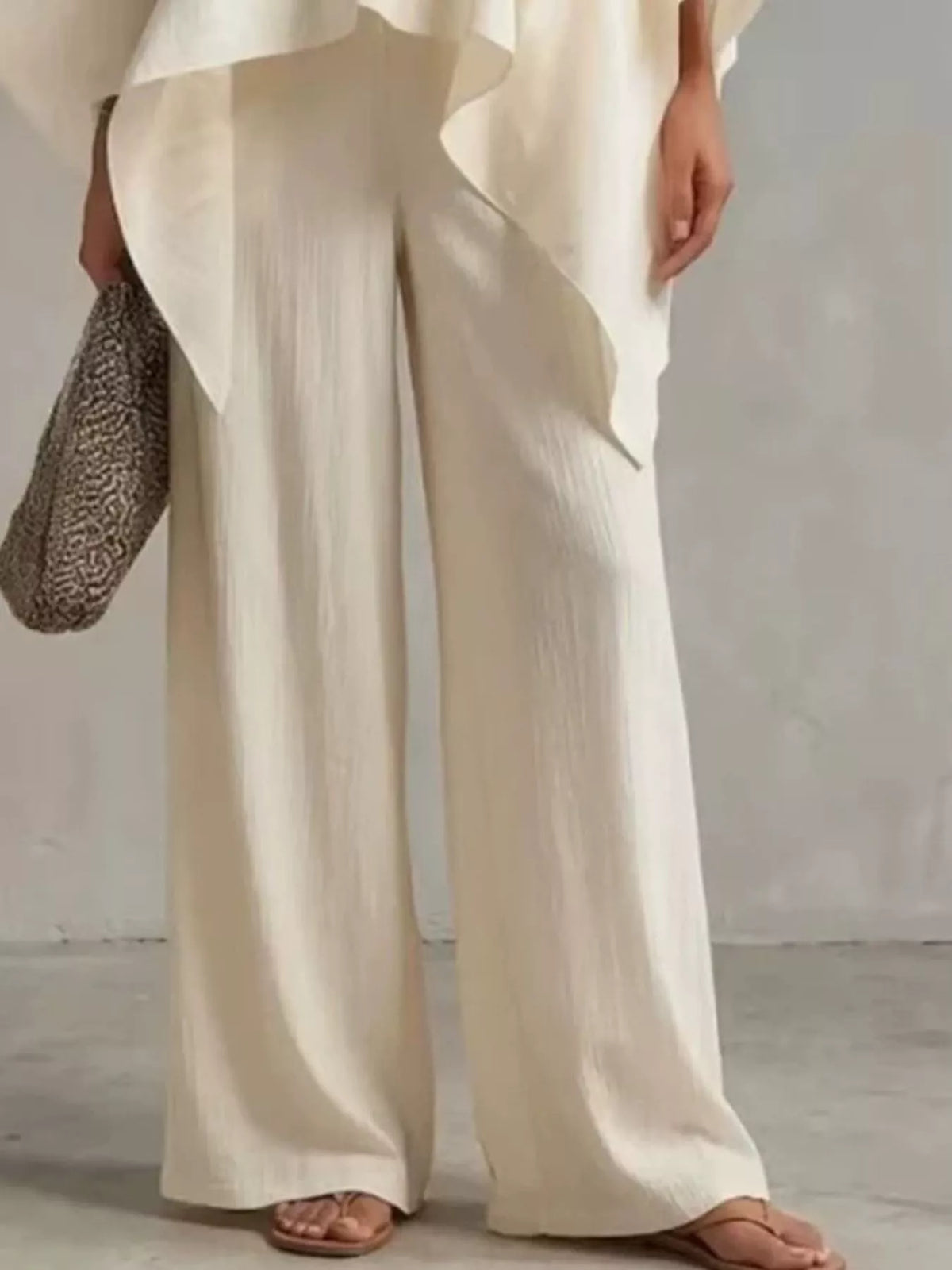 Loose Fit V-Neck Top and Pants Two-Piece Set