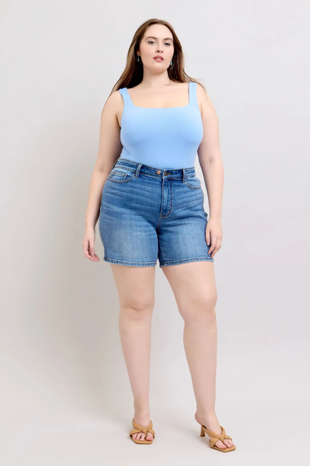 Judy Blue Full Size 2 Button Denim Shorts with Pockets Plus Size - Lilixa.store