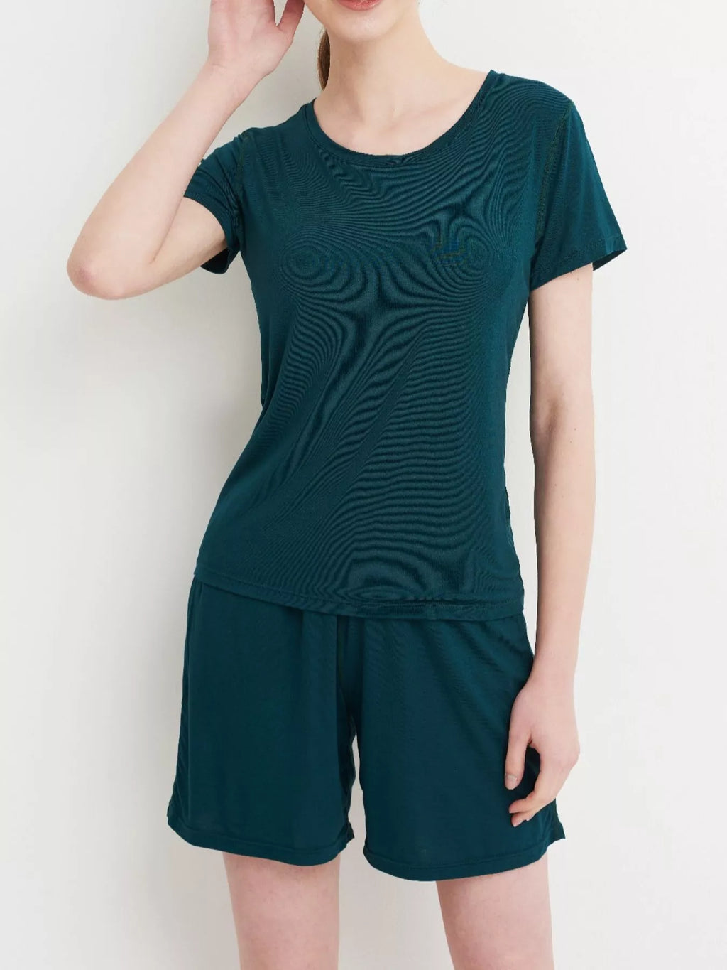 Plus Size Padded Round Neck Modal T-Shirt and Shorts Set - Lilixa.store