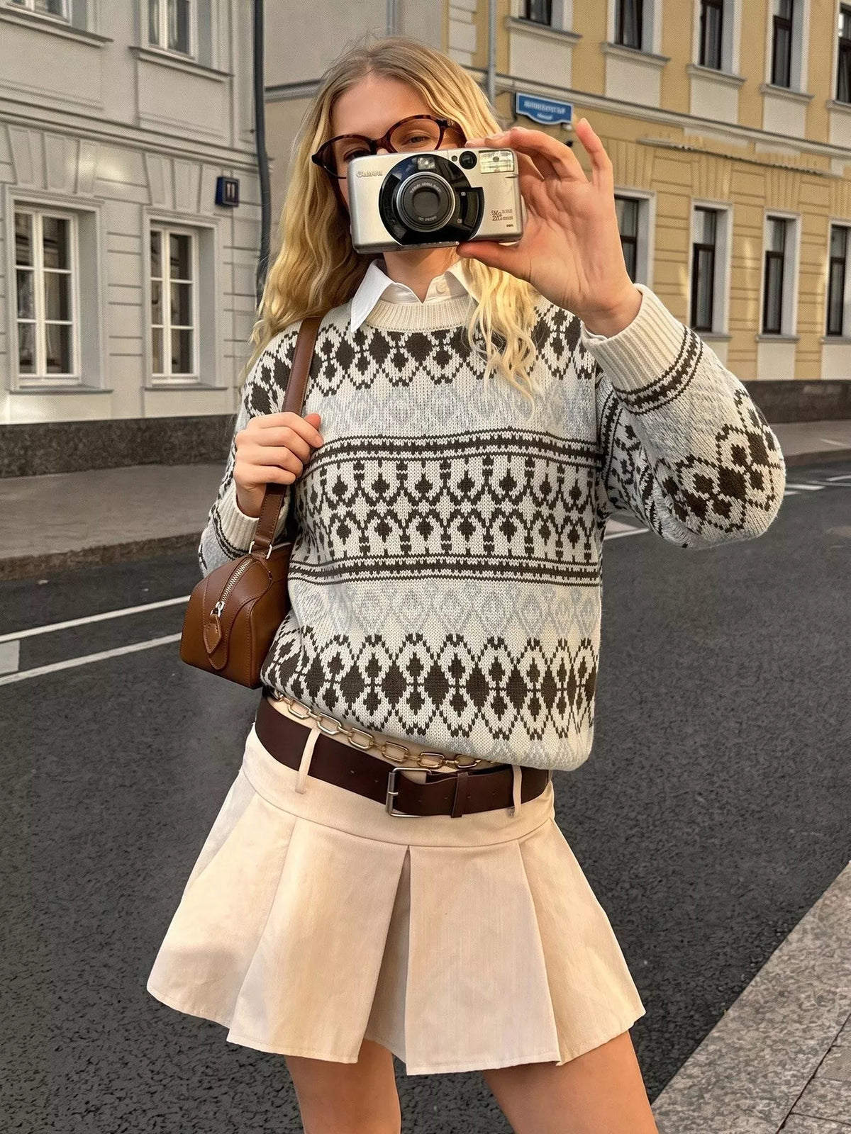 Fair Isle Pattern Crew Neck Sweater