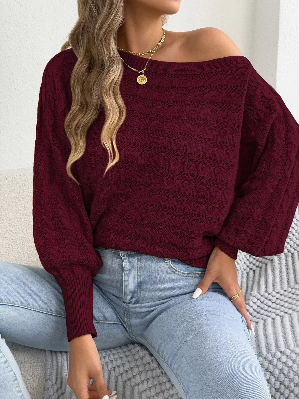 Cable Knit Boat Neck Sweater