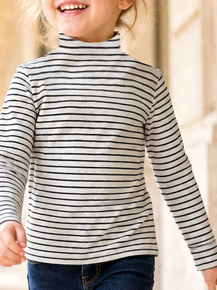 Children's Long-Sleeve Striped Turtleneck T-Shirt - Lilixa.store