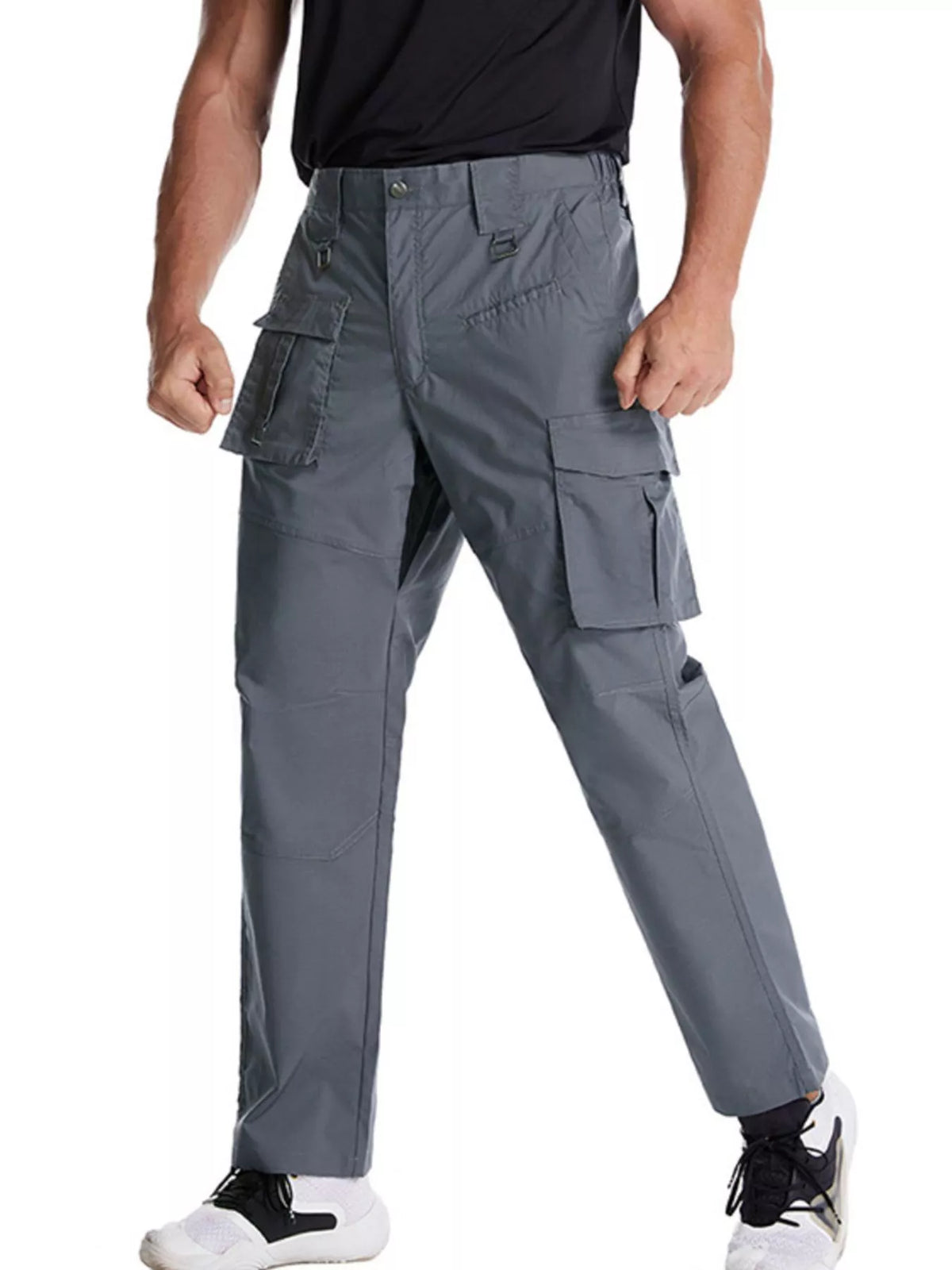 Men's Multi-Pocket Relaxed Fit Cargo Pants in Grey