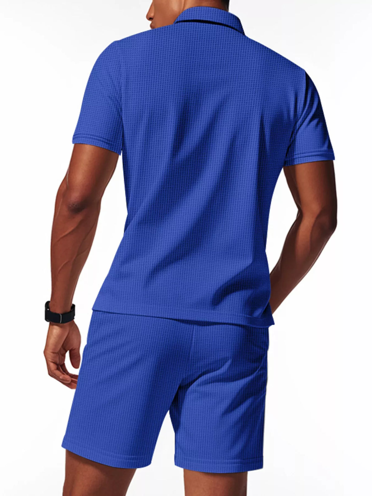 Men's Plus Size Quarter Zipper Polo Shirt and Shorts Set