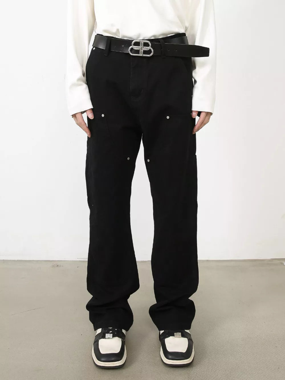 Men's Rivet-Detailed Straight-Leg Jeans - Lilixa.store