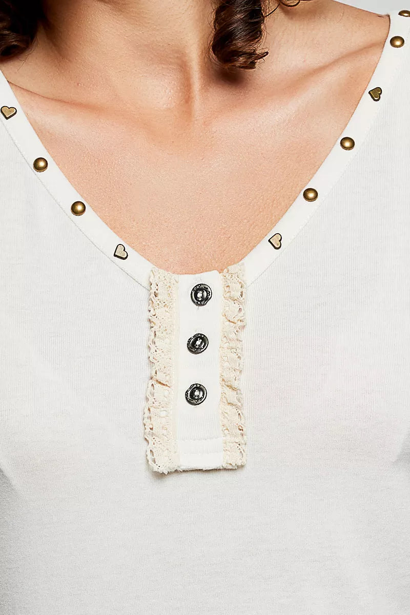 POL Studded Trim Button-Front Ruffle Detail Tank - Lilixa.store