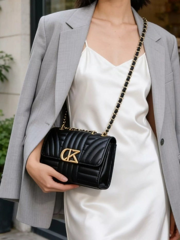 Quilted PU Leather Shoulder Bag in Black