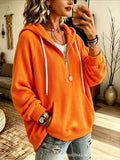 Ribbed Knit Quarter-Zip Hoodie with Kangaroo Pocket - Lilixa.store
