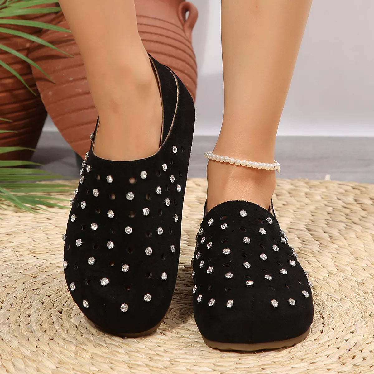 Rhinestone Round Toe Slip-Ons - Lilixa.store
