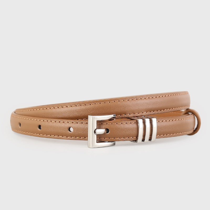 Skinny Leather Belt with Silver Buckle - Lilixa.store