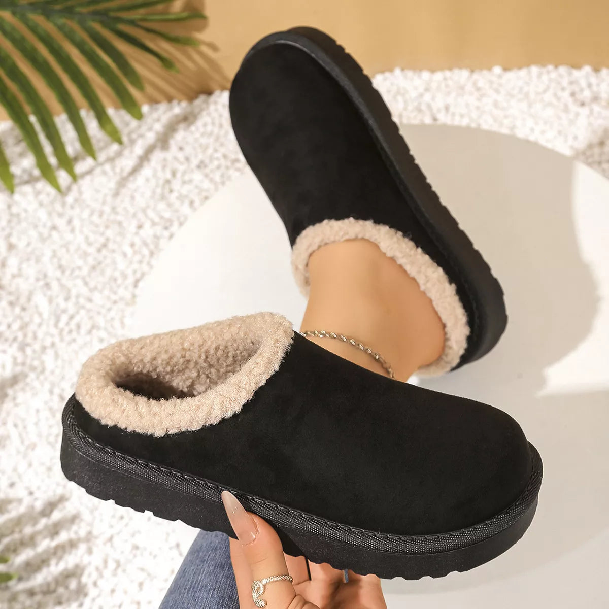Plush Lined Round Toe Slippers - Lilixa.store