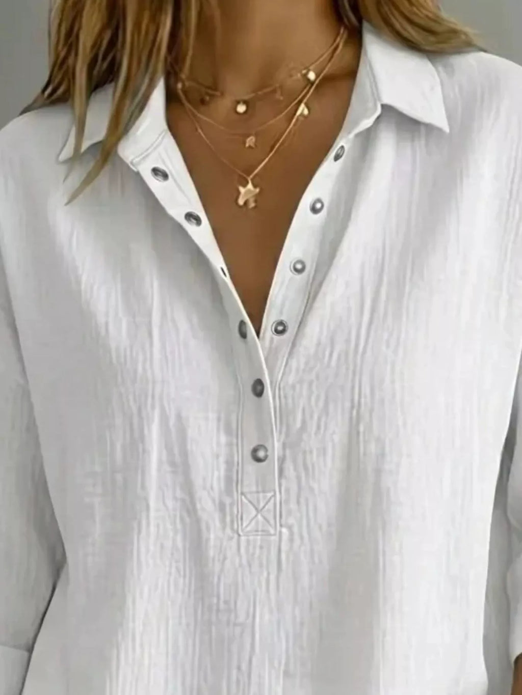 Full Size Snap Down 3/4 Sleeves Blouse Plus Size - Lilixa.store
