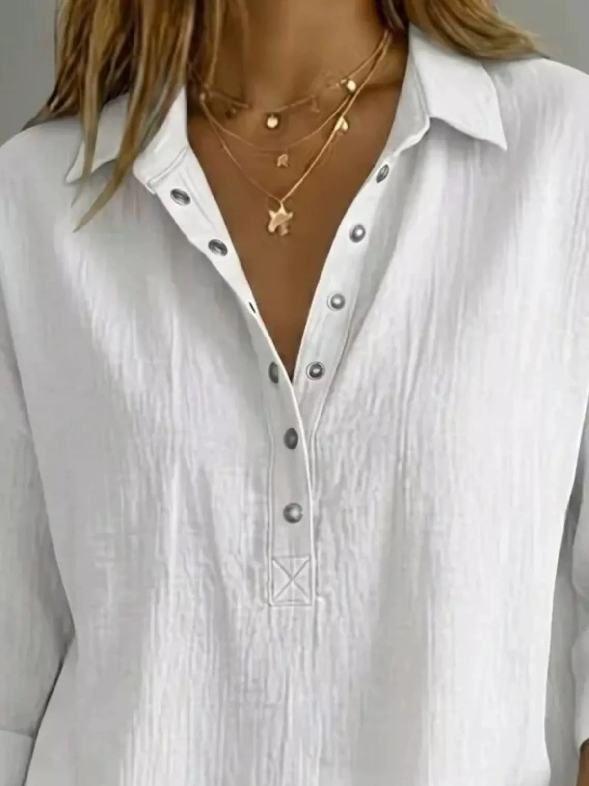Full Size Snap Down 3/4 Sleeves Blouse Plus Size - Lilixa.store