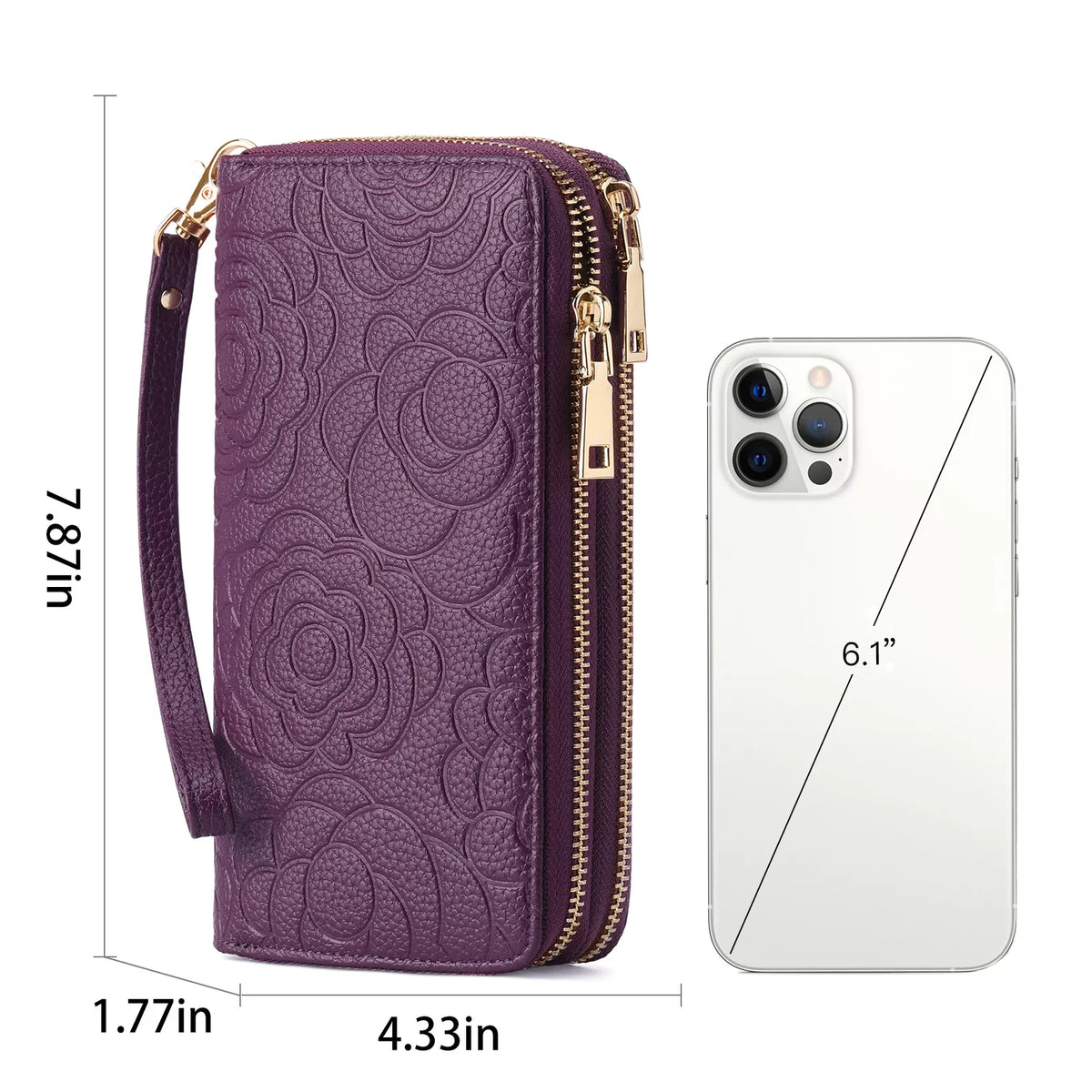 Embossed Floral Pattern Double Zipper Wallet - Lilixa.store