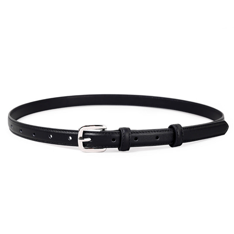 Classic Leather Skinny Belt with Silver Buckle - Lilixa.store