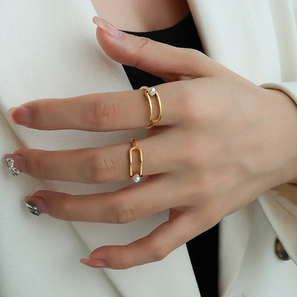 Synthetic Pearl Titanium Steel Ring - Lilixa.store