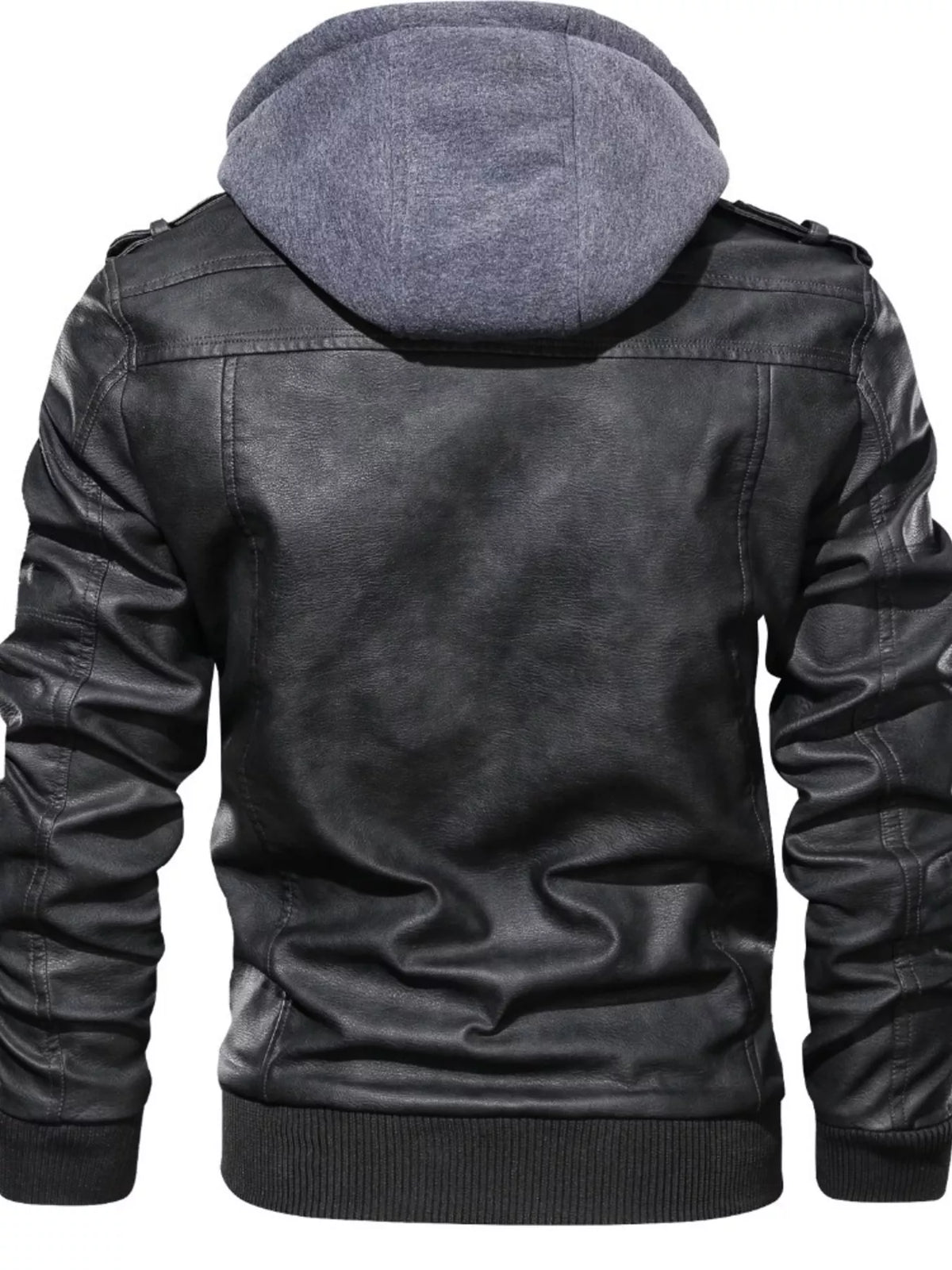 Men's Full Size Hooded Faux Leather Moto Jacket Plus Size - Lilixa.store