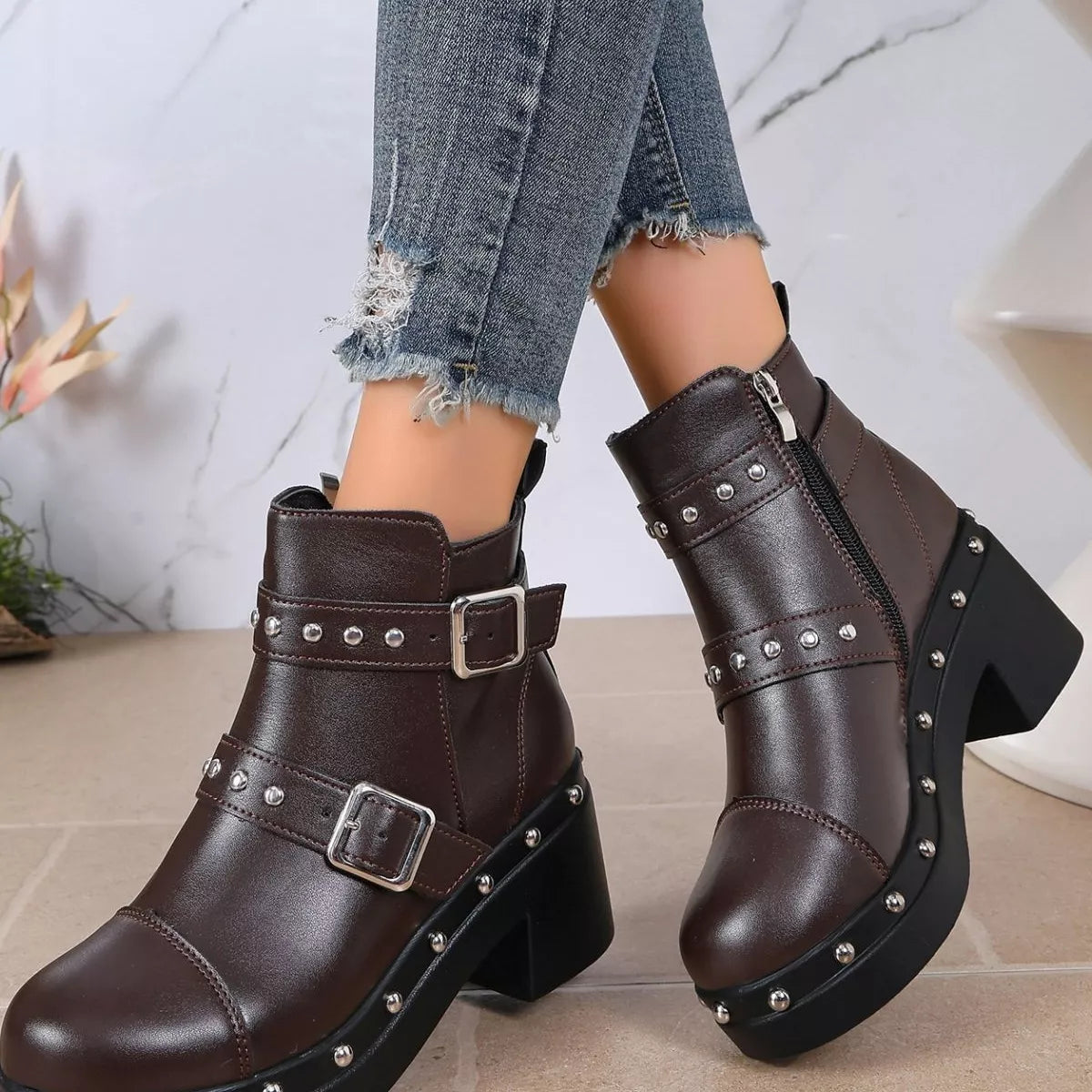 Round Toe Block Heels Boots - Lilixa.store