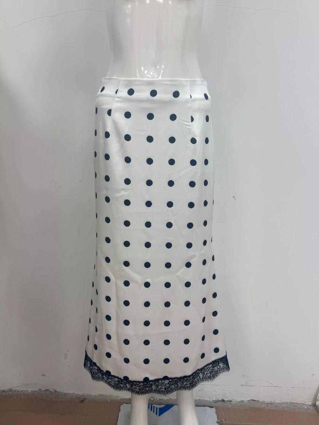 Polka Dot Midi Skirt with Lace Trim - Lilixa.store