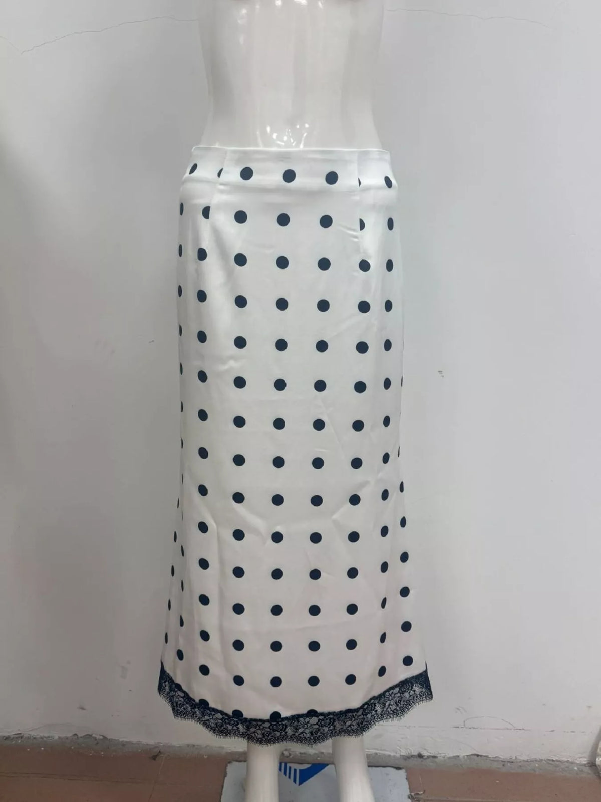 Polka Dot Midi Skirt with Lace Trim - Lilixa.store
