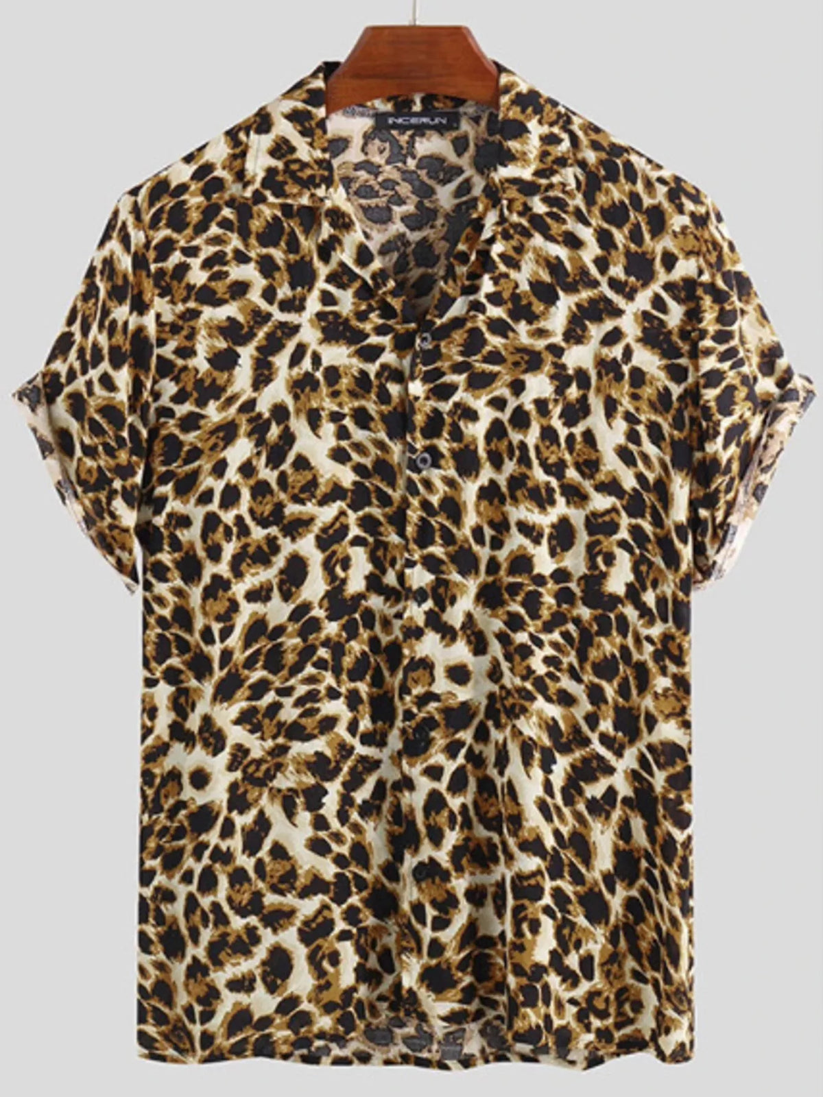 Men's Full Size Leopard Print Short Sleeve Shirt Plus Size, view 2