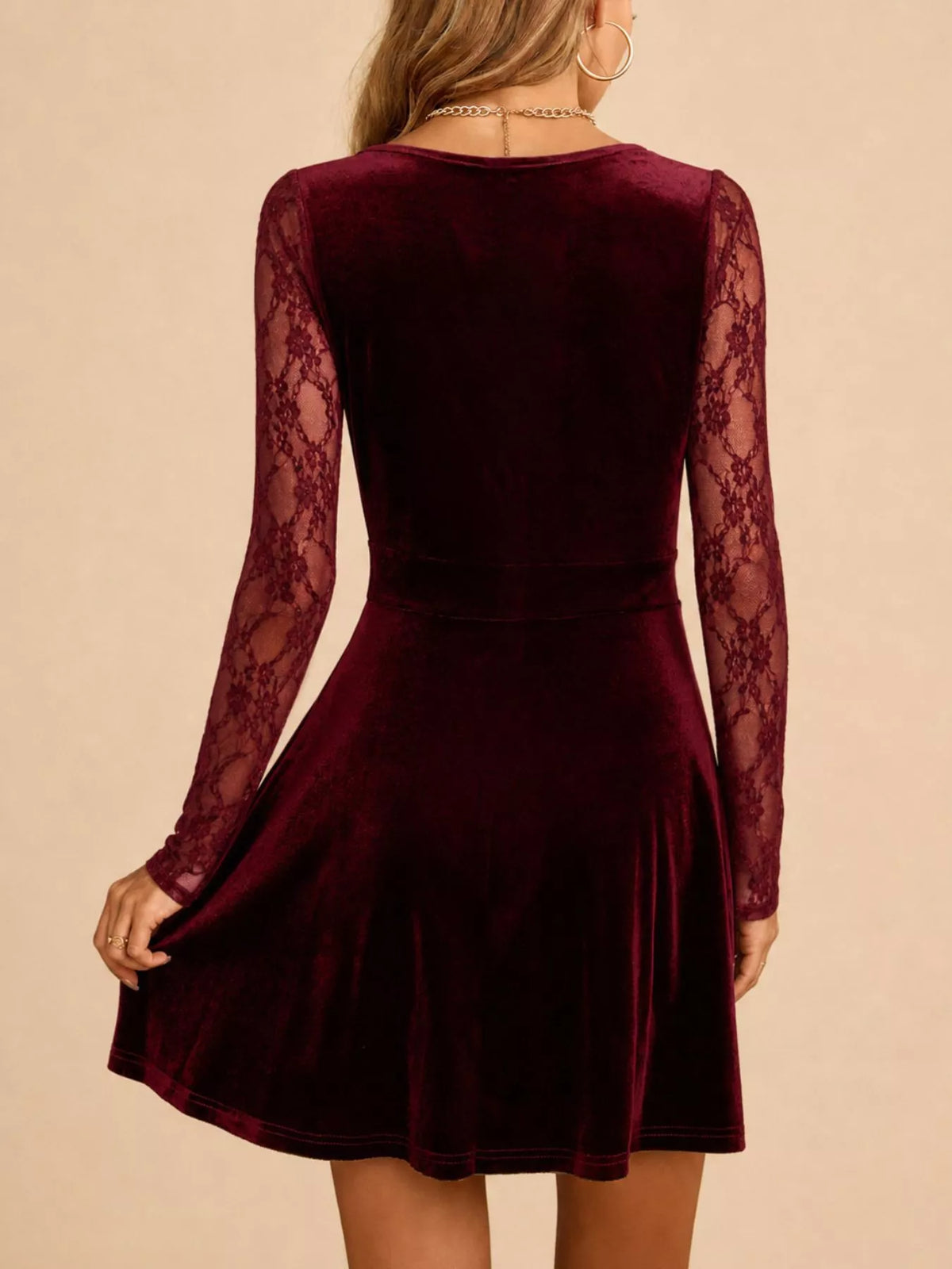 Velvet Lace Long Sleeve Mini Dress - Lilixa.store